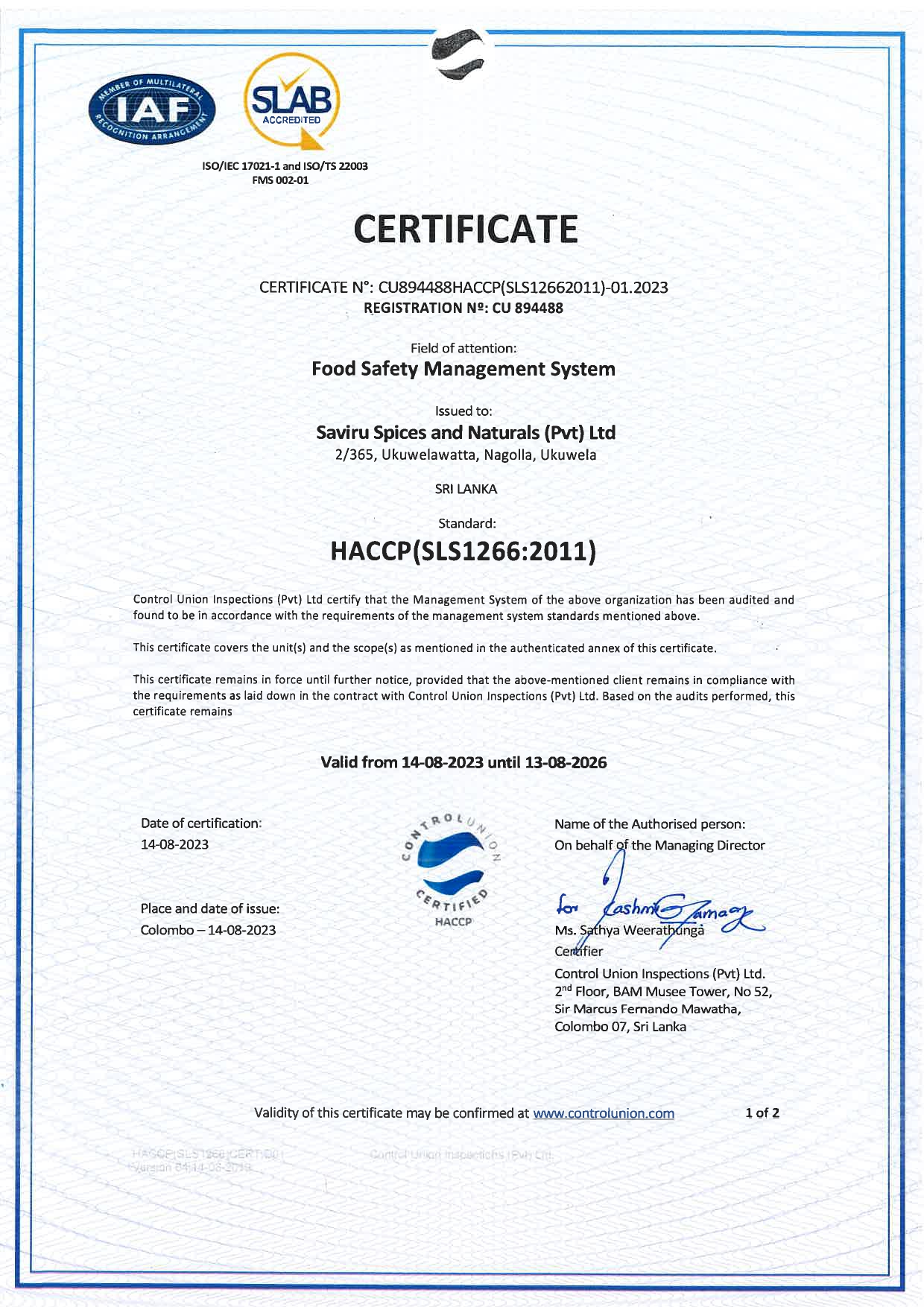 HACCP Certificate